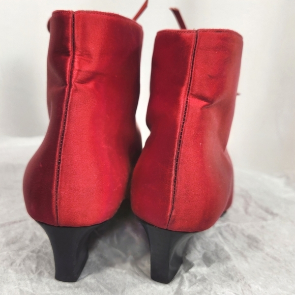 Yves Saint Laurent Rare Vintage Red Satin Freida Leather Ankle Boots Size 7.5M - Picture 7 of 13